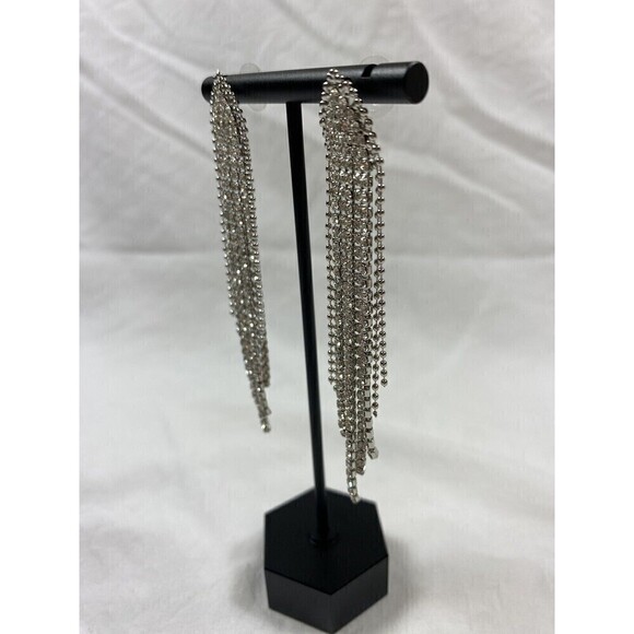 Rhinestone Waterfall Earrings Dramatic Formal Tassel - Picture 6 of 7